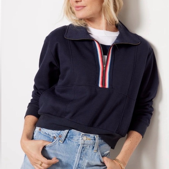 Evereve Tops - Evereve Navy Quarter-Zip Sweatshirt with Red and Blue Accents